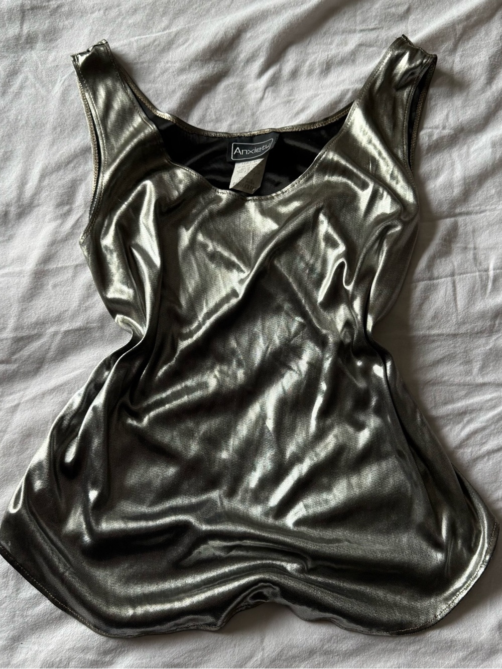 Vintage y2k Anxiety Metallic Scoop Neck Tank Top in Silver